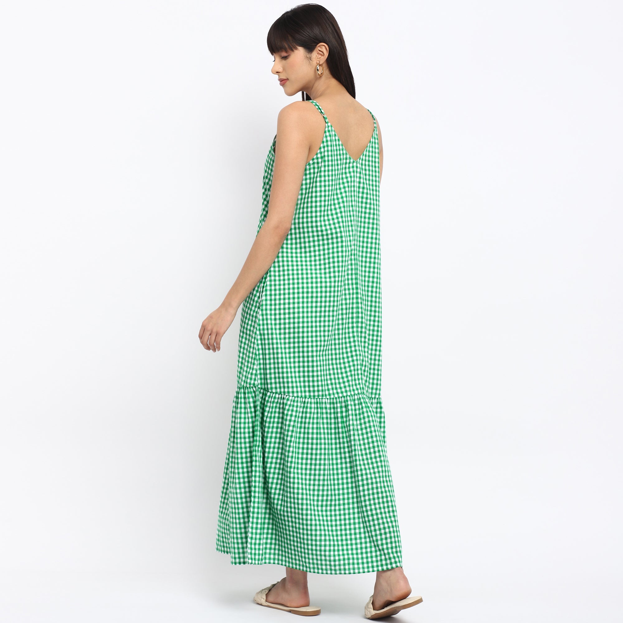 Green Gingham Tiered Maxi Dress